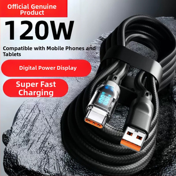 Type-C кабел за бързо зареждане с дигитален дисплей, 60W, плетен