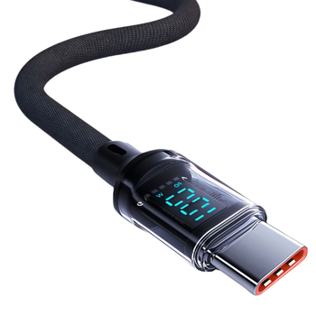 Type-C кабел за бързо зареждане с дигитален дисплей, 60W, плетен