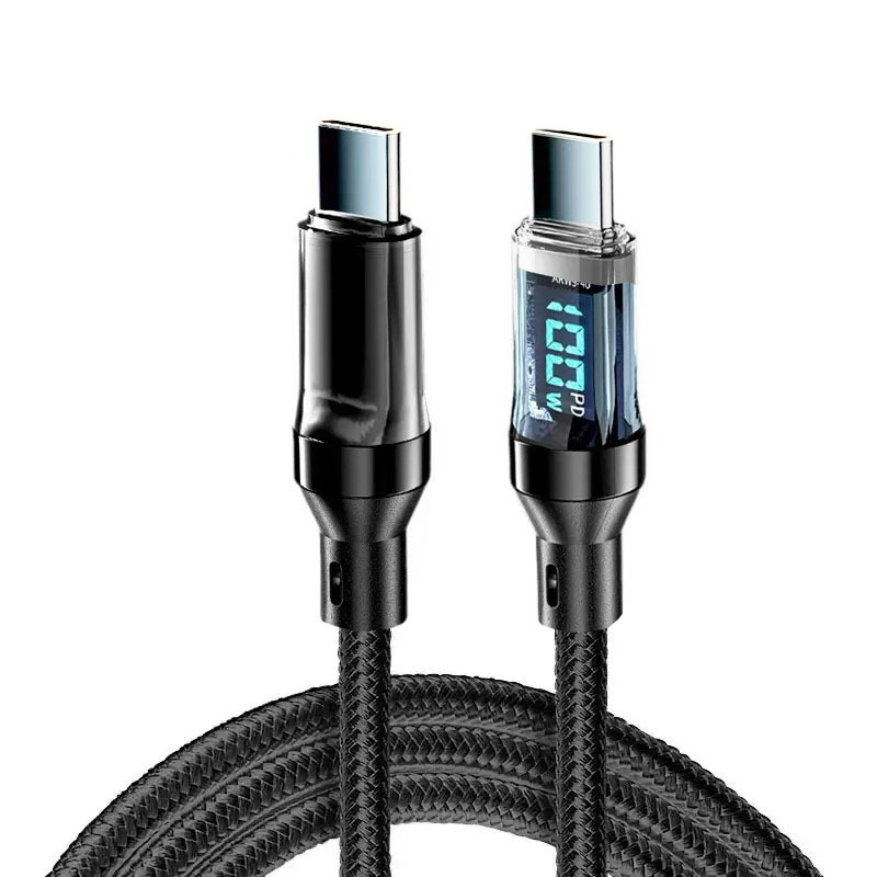 Type-C gyorsan töltő kábel digitális kijelzővel, 60W, fonott