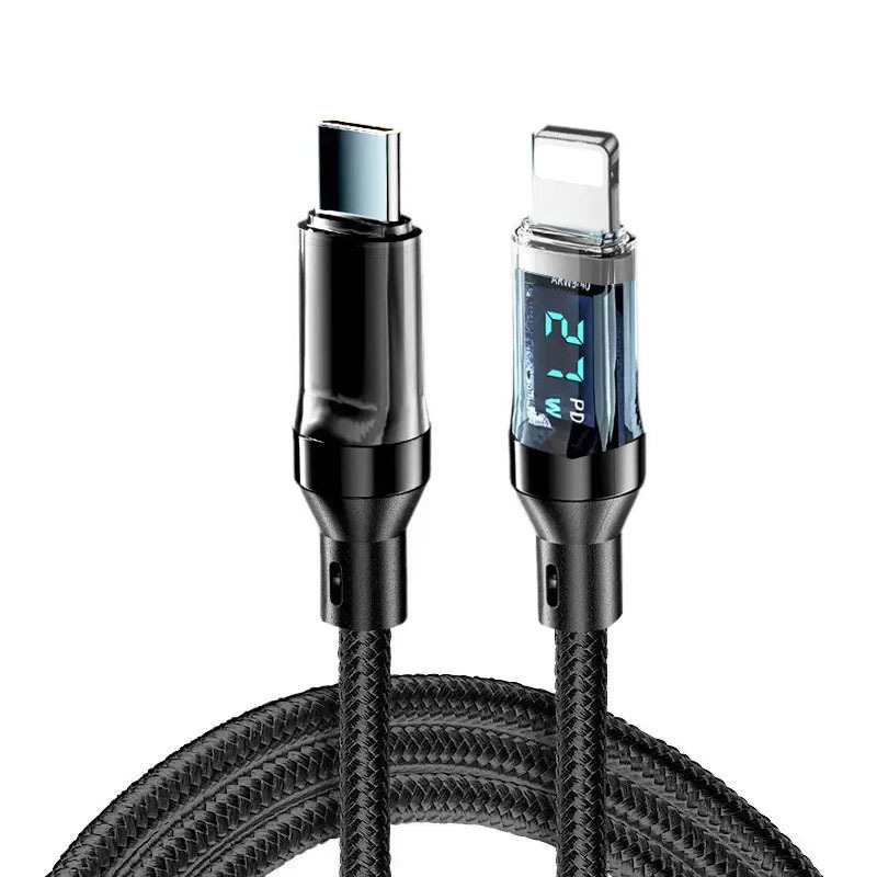 Type-C gyorsan töltő kábel digitális kijelzővel, 60W, fonott