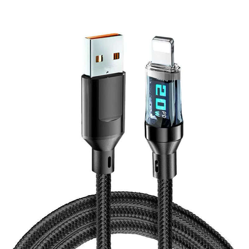 Type-C gyorsan töltő kábel digitális kijelzővel, 60W, fonott