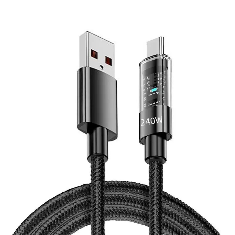 Type-C gyorsan töltő kábel digitális kijelzővel, 60W, fonott