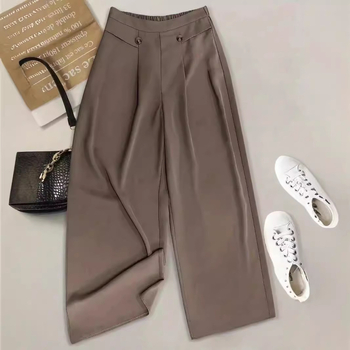 Дамски панталони с висока талия и свободен силует, права кройка, полиестер/спандекс, лято 2024