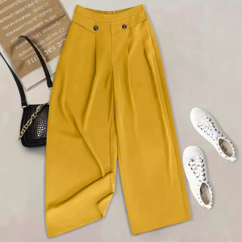 Дамски панталони с висока талия и свободен силует, права кройка, полиестер/спандекс, лято 2024