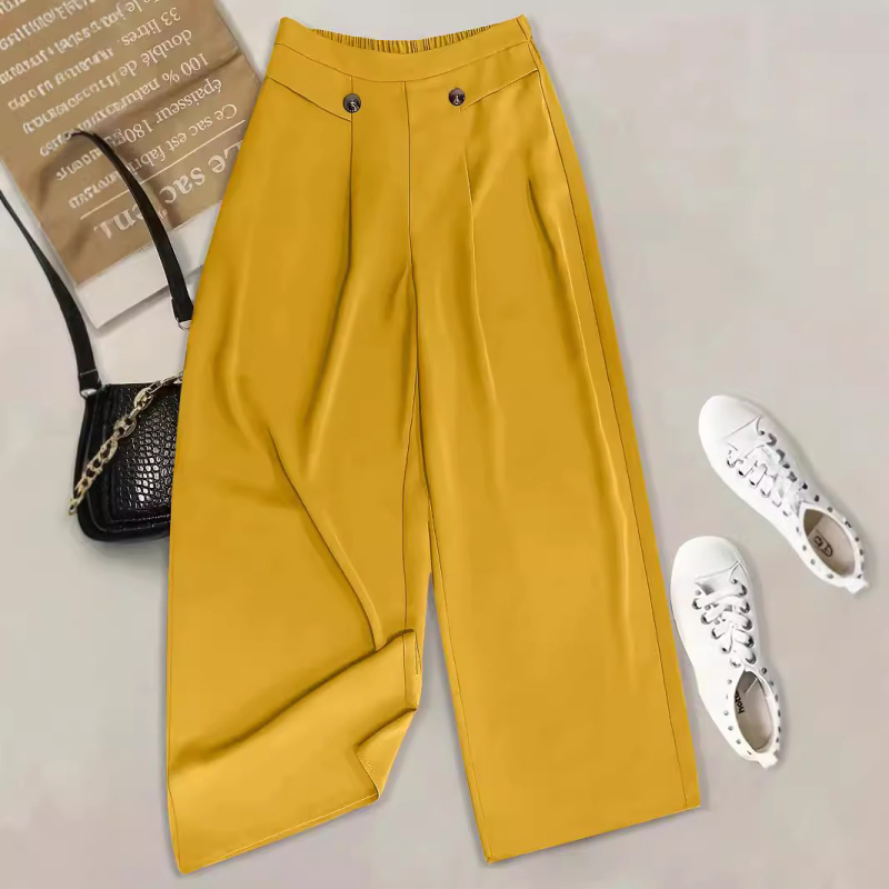 Дамски панталони с висока талия и свободен силует, права кройка, полиестер/спандекс, лято 2024