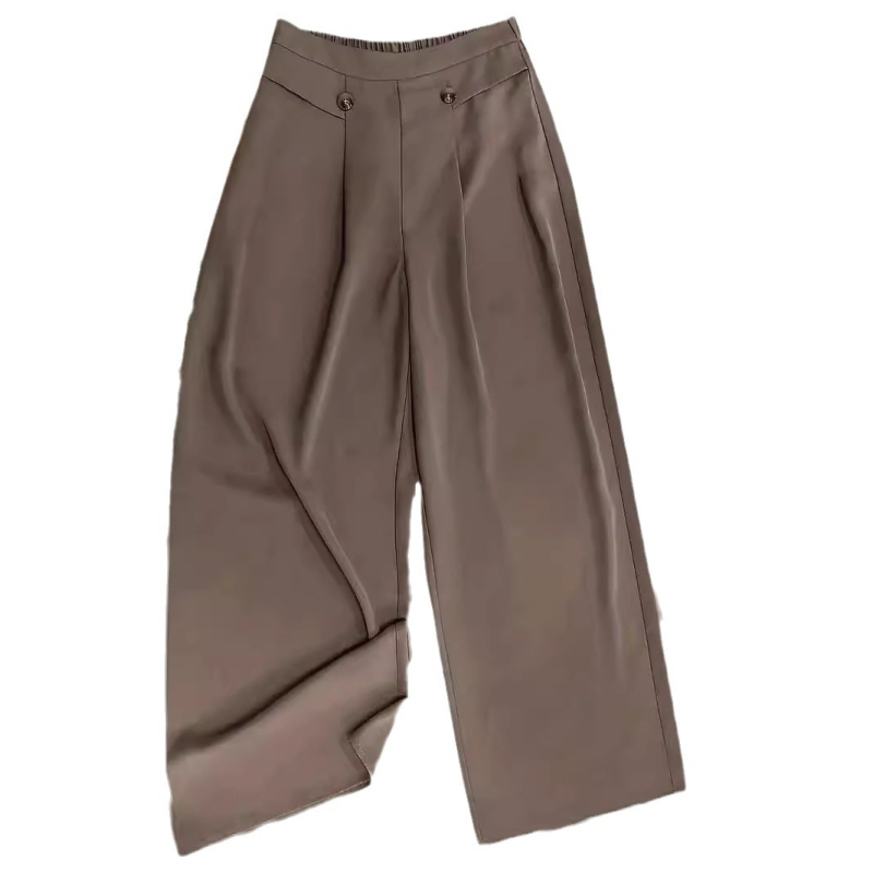 Дамски панталони с висока талия и свободен силует, права кройка, полиестер/спандекс, лято 2024