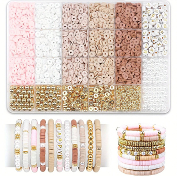 Σετ DIY βραχιόλια από πολυμερικό πηλό με κουτί 24 διαμερισμάτων; πολυμερικός πηλός, 24 διαμερίσματα, φιλικό προς το περιβάλλον φινίρισμα, φυσικό στυλ