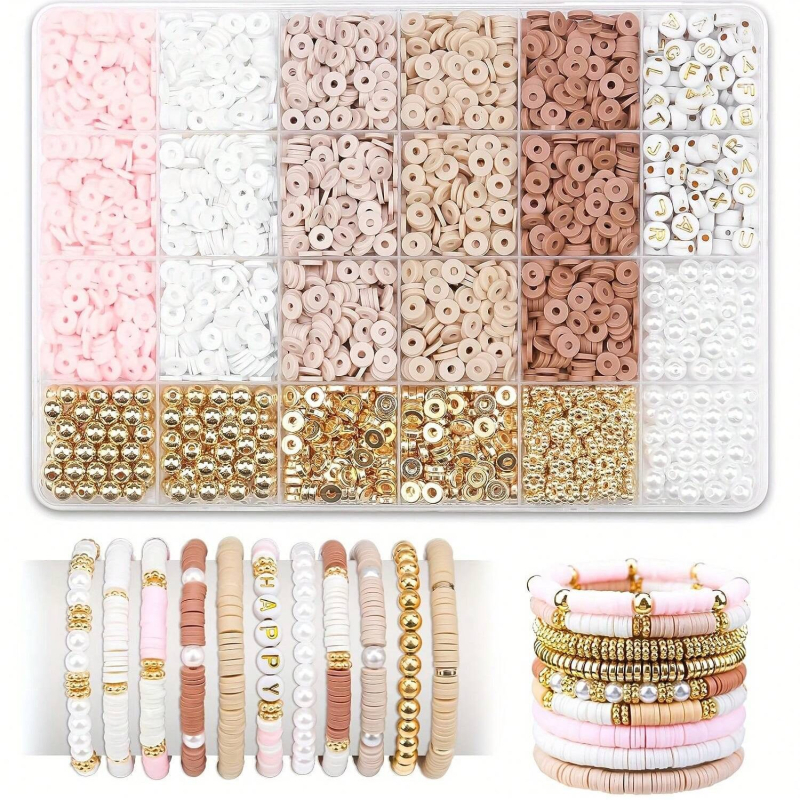 DIY komplet narukvica od polimerne gline s kutijom od 24 pretinca; polimerna glina, 24 pretinaca, ekološka završna obrada, prirodni stil