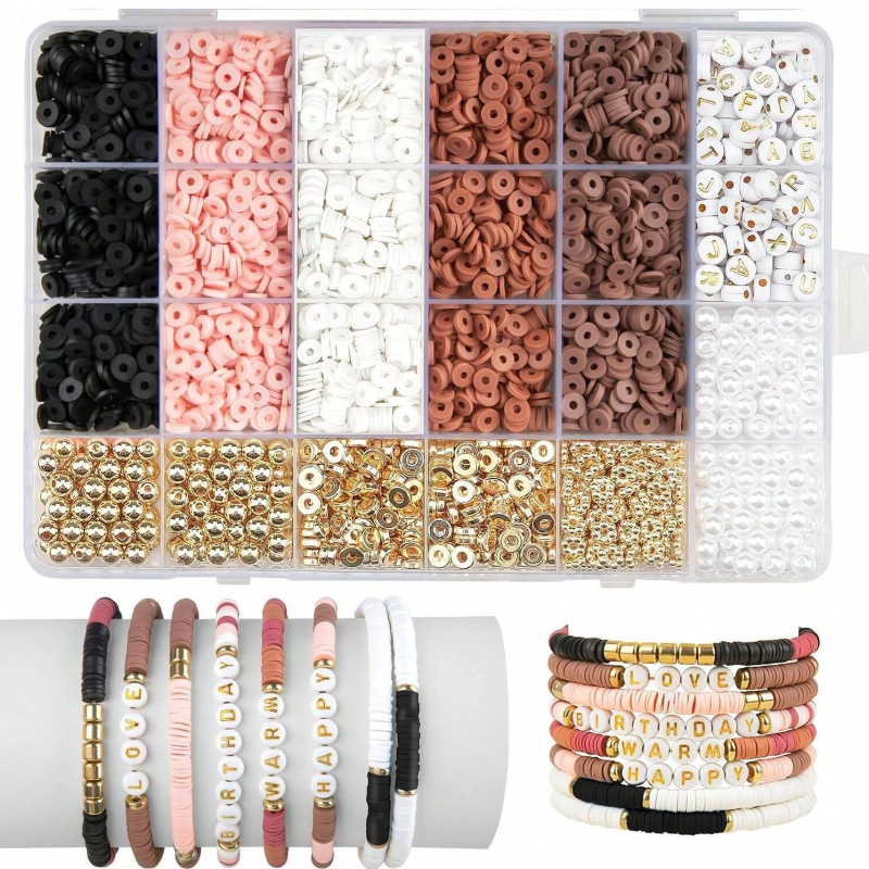 DIY komplet narukvica od polimerne gline s kutijom od 24 pretinca; polimerna glina, 24 pretinaca, ekološka završna obrada, prirodni stil