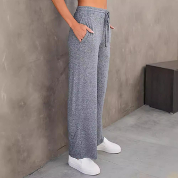 Ženske hlače visokog struka s vezicom, široke nogavice, poliester s elastanom