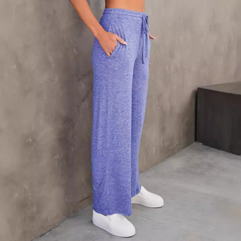 Ženske hlače visokog struka s vezicom, široke nogavice, poliester s elastanom