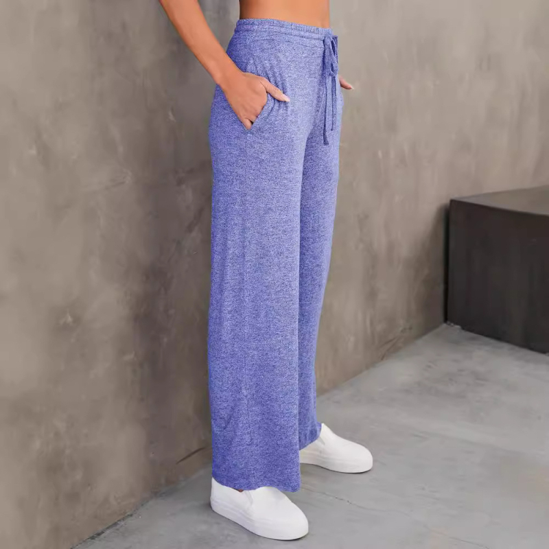 Ženske hlače visokog struka s vezicom, široke nogavice, poliester s elastanom