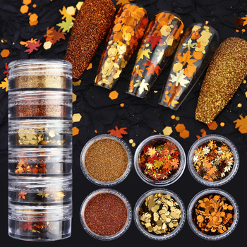 Set šljokica za nokte u bočici: lišće javor, šesterokutne šljokice, model 67969, serija Siamese bottled sequins, materijal: šljokice i PET