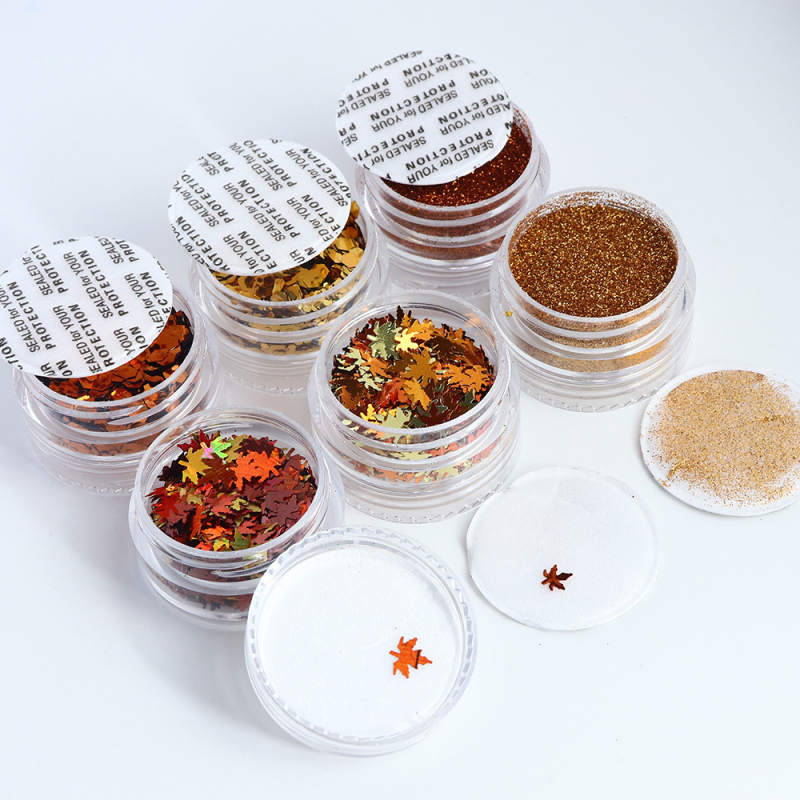 Set šljokica za nokte u bočici: lišće javor, šesterokutne šljokice, model 67969, serija Siamese bottled sequins, materijal: šljokice i PET