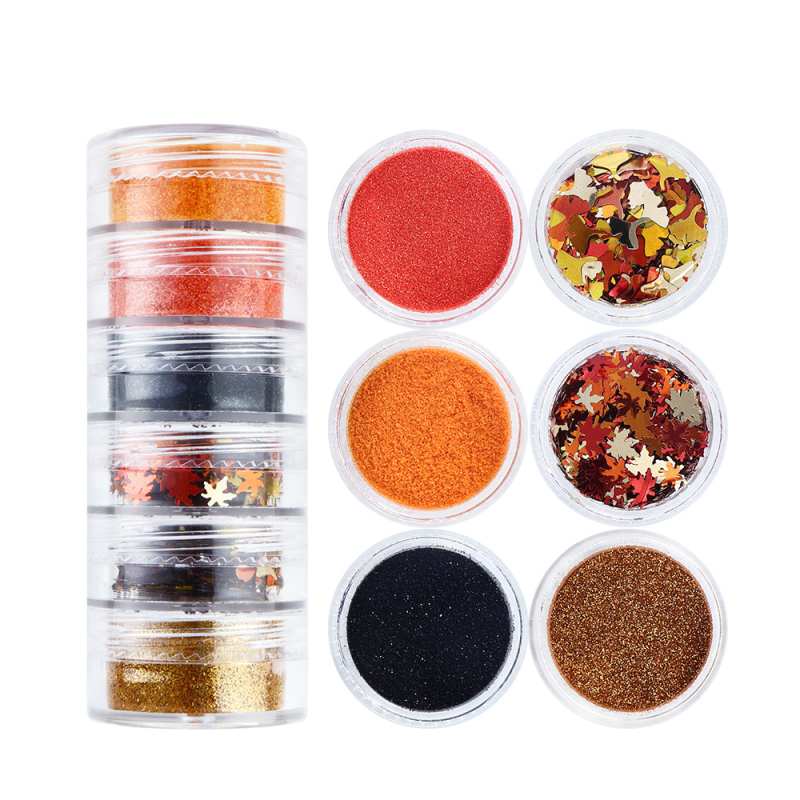 Set šljokica za nokte u bočici: lišće javor, šesterokutne šljokice, model 67969, serija Siamese bottled sequins, materijal: šljokice i PET