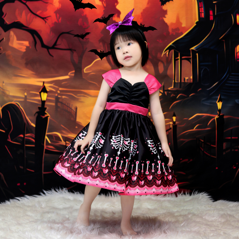 Dječja haljina za vještičji cosplay za Halloween — tkanina obrađena enzimom, 65% poliester, podstava od pamuka 35%, uzrast 3–8 godina, za djevojčice