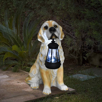 Διακοσμητικό κήπου από ρητίνη με ηλιακό φως — κουτάβι