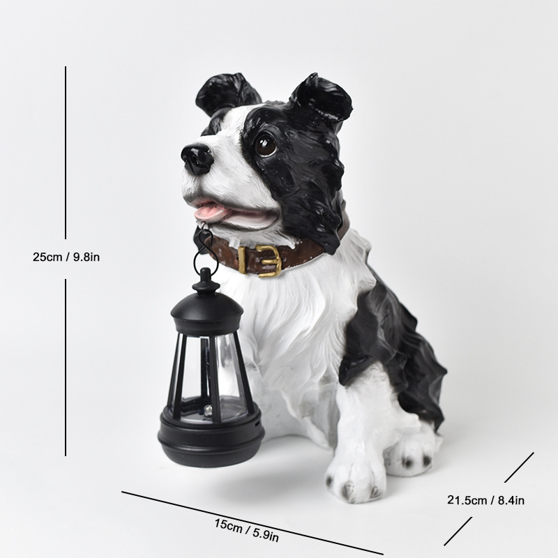 Kerti műgyanta kutyus dísz, napelemes világítással