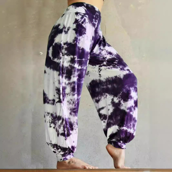 Дамски скинни дънки - тай дай принт, висока талия, микроеластична полиестер-еластанова смес, дължина девет точки