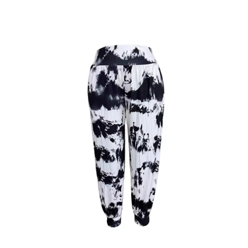 Дамски скинни дънки - тай дай принт, висока талия, микроеластична полиестер-еластанова смес, дължина девет точки