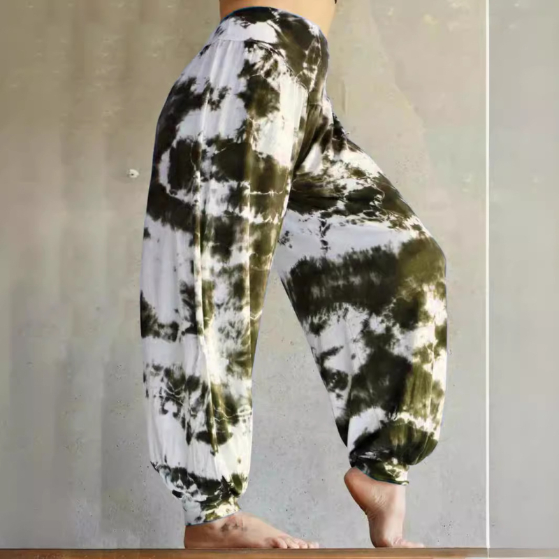 Дамски скинни дънки - тай дай принт, висока талия, микроеластична полиестер-еластанова смес, дължина девет точки