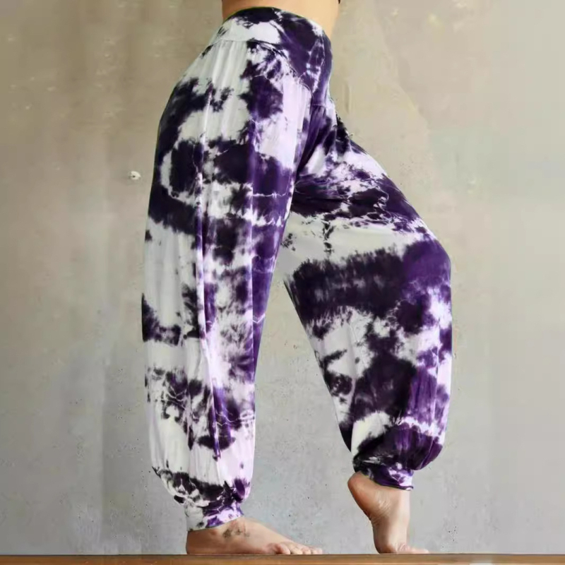 Дамски скинни дънки - тай дай принт, висока талия, микроеластична полиестер-еластанова смес, дължина девет точки