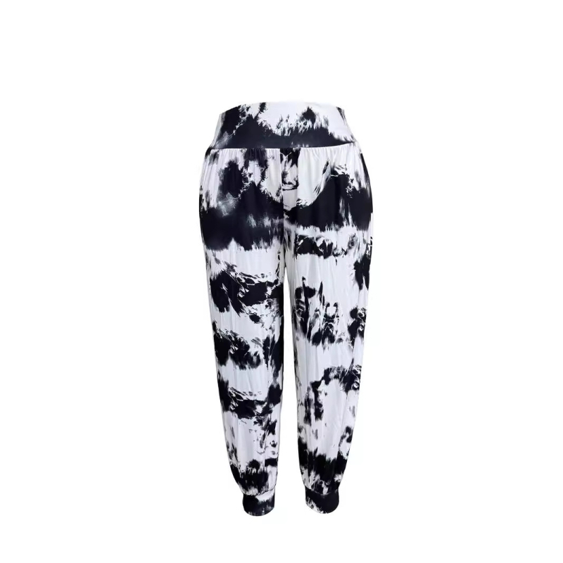 Дамски скинни дънки - тай дай принт, висока талия, микроеластична полиестер-еластанова смес, дължина девет точки