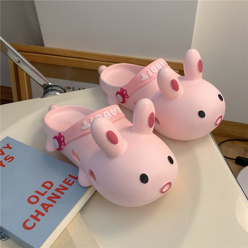 Γυναικείες σανδάλια με σχέδιο λαγουδάκι, διατρήσιμη επάνω επιφάνεια από πλαστικό, σόλα PVC, κατασκευή με έγχυση, αντιολισθητικά