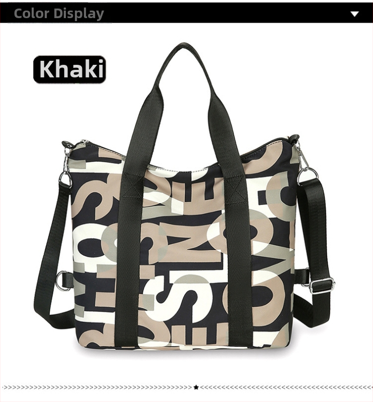 Taška typu tote z Oxfordskej tkaniny, podšívka z polyesteru, vodorovný štvorcový tvar, zipsové zapínanie a tri ramenné popruhy.