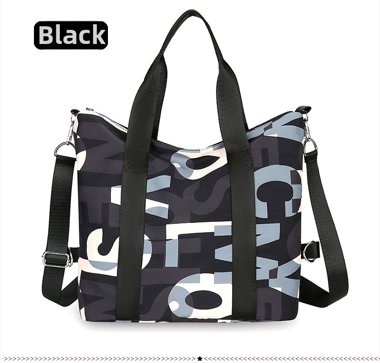 Taška typu tote z Oxfordskej tkaniny, podšívka z polyesteru, vodorovný štvorcový tvar, zipsové zapínanie a tri ramenné popruhy.