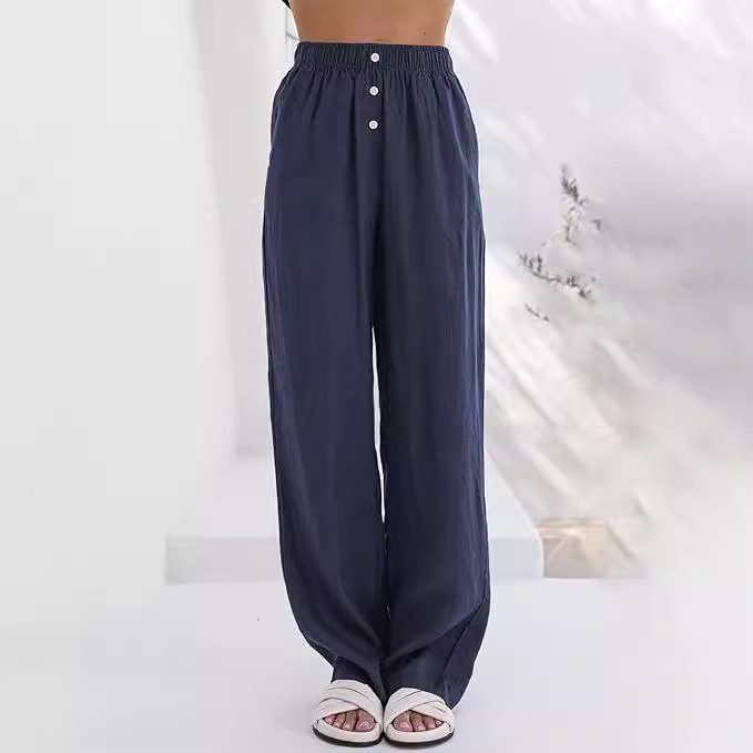 Ženske hlače s visokim strukom i ravnim krojem, poliester (95%+), stil basic street-hipster, tretman bez glačanja, ljeto 2024