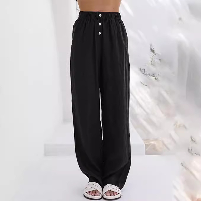 Ženske hlače s visokim strukom i ravnim krojem, poliester (95%+), stil basic street-hipster, tretman bez glačanja, ljeto 2024