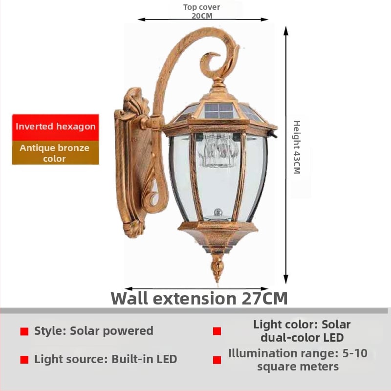 Слънчева външна водоустойчива стенна лампа за балкон и вход – пасторална сърцевидна форма, IP55, 5W, 220V, 12–16 ч осветление, индуктивен превключвател
