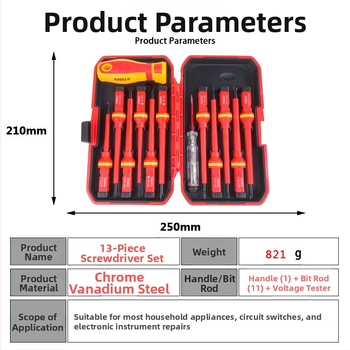 Изолиран 13-частов набор отверток – хром-ванадиева стомана, Pengye Hardware, модел 6136