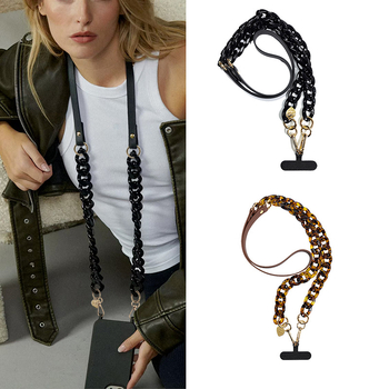 Šnúrka za mobitel s akrilnim lancem i PU trakom, unisex stil; plastični materijal; metalna kopča; mogućnost tiska logotipa