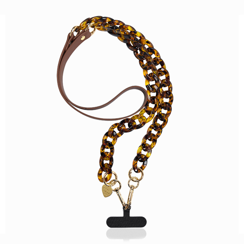 Šnúrka za mobitel s akrilnim lancem i PU trakom, unisex stil; plastični materijal; metalna kopča; mogućnost tiska logotipa