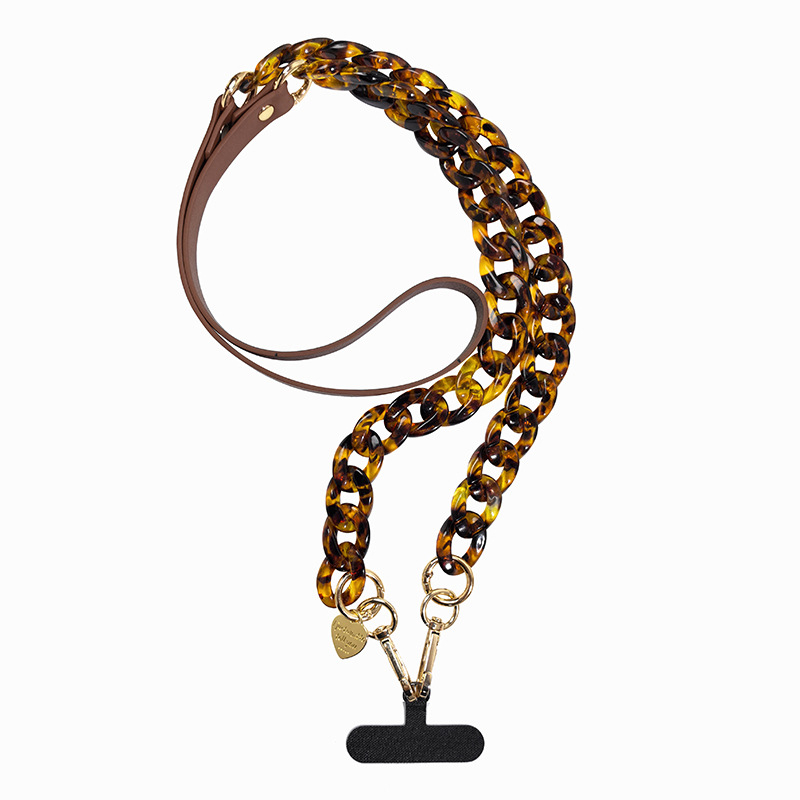 Šnúrka za mobitel s akrilnim lancem i PU trakom, unisex stil; plastični materijal; metalna kopča; mogućnost tiska logotipa