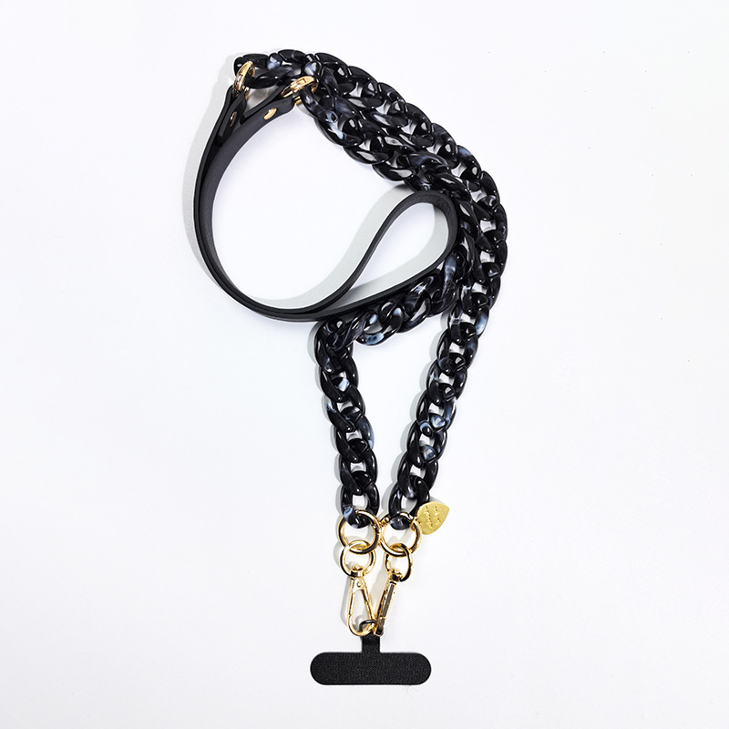 Šnúrka za mobitel s akrilnim lancem i PU trakom, unisex stil; plastični materijal; metalna kopča; mogućnost tiska logotipa