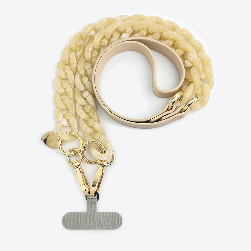 Šnúrka za mobitel s akrilnim lancem i PU trakom, unisex stil; plastični materijal; metalna kopča; mogućnost tiska logotipa