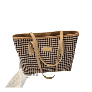Unisex Houndstooth Tote torba – PU materijal, vodoravni kvadratni oblik, zatvaranje na zip, unutarnja džep sa zipom