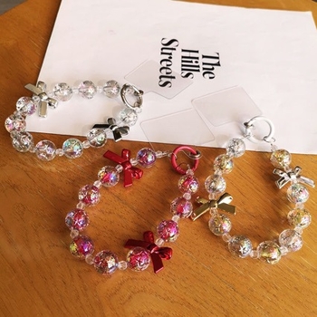 Ланярд за мобилен телефон със мънисти и панделка, ръчна изработка, пластмасов материал, полиестерно въже, метална катарама, марка 888888