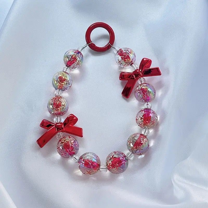 Ланярд за мобилен телефон със мънисти и панделка, ръчна изработка, пластмасов материал, полиестерно въже, метална катарама, марка 888888