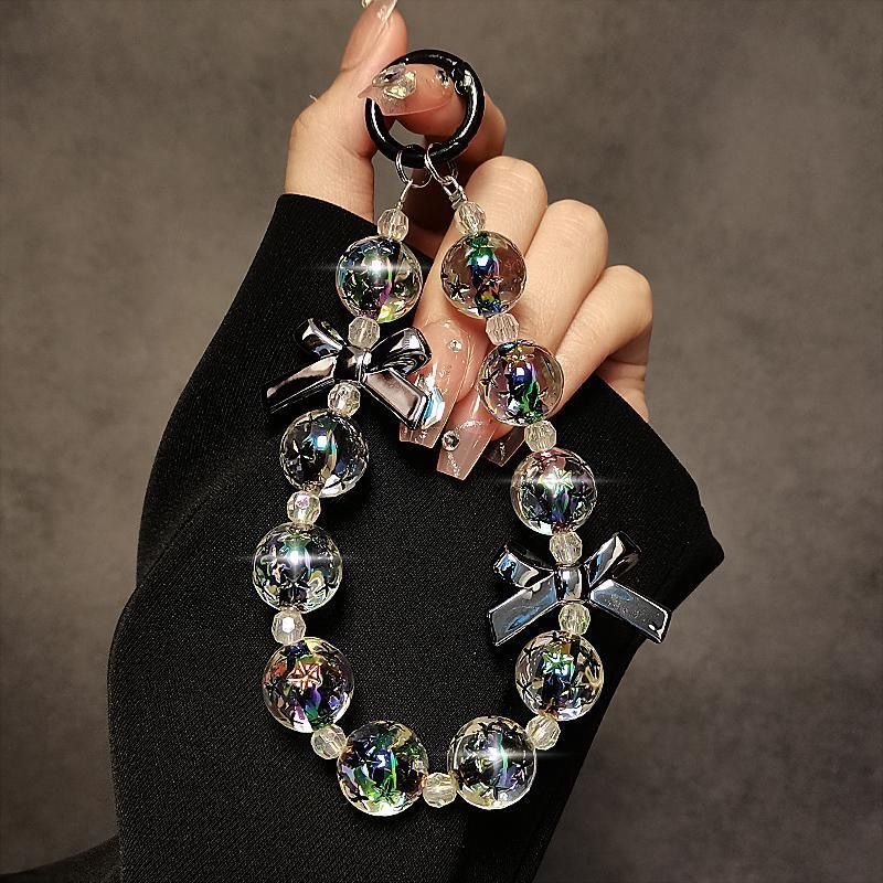 Ланярд за мобилен телефон със мънисти и панделка, ръчна изработка, пластмасов материал, полиестерно въже, метална катарама, марка 888888