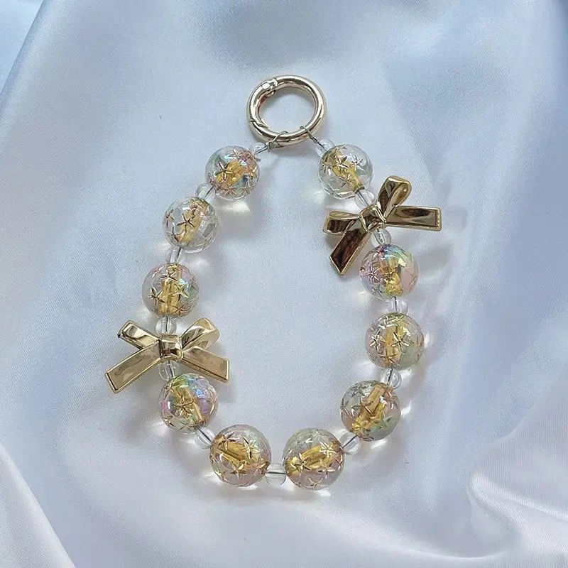 Ланярд за мобилен телефон със мънисти и панделка, ръчна изработка, пластмасов материал, полиестерно въже, метална катарама, марка 888888