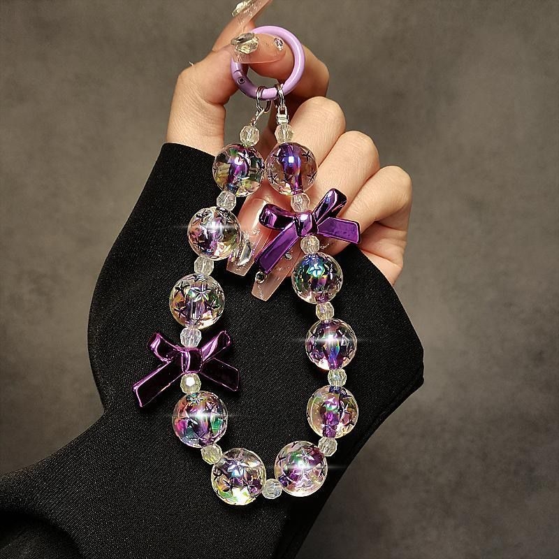 Ланярд за мобилен телефон със мънисти и панделка, ръчна изработка, пластмасов материал, полиестерно въже, метална катарама, марка 888888