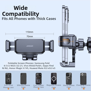 Държач за кола за сгъваем екран: Honor Magic Vs 2, Huawei Mate X2/X3 – съвместим с въздуховод и табло; монтаж: щипка, лепило или вакуум