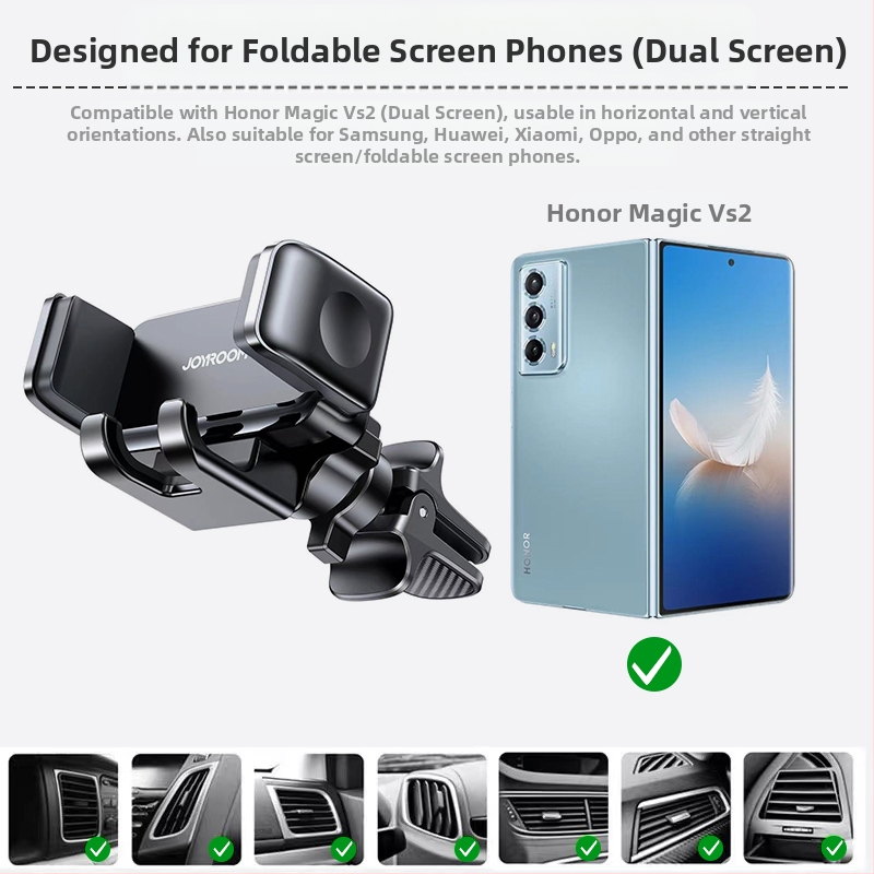 Държач за кола за сгъваем екран: Honor Magic Vs 2, Huawei Mate X2/X3 – съвместим с въздуховод и табло; монтаж: щипка, лепило или вакуум