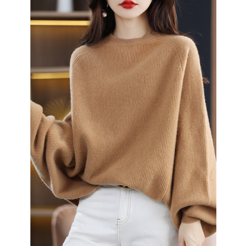 Pulover din lână cu mâneci batwing, guler rotund, mâneci lungi, tricotat, pentru femei adulte