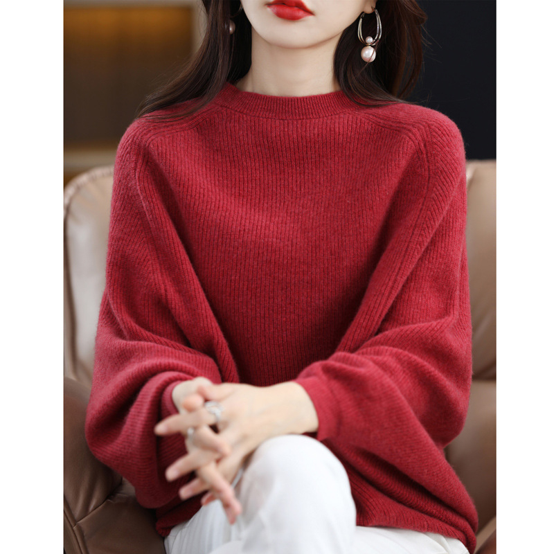 Pulover din lână cu mâneci batwing, guler rotund, mâneci lungi, tricotat, pentru femei adulte