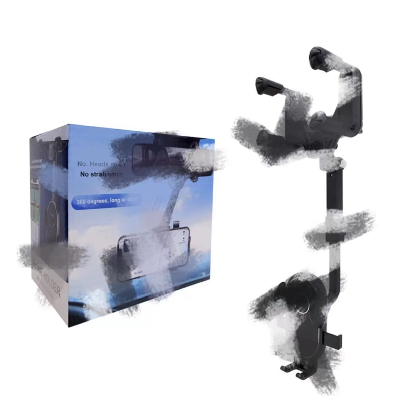 Αναδιπλούμενη και εκτεινόμενη στήριξη τηλεφώνου αυτοκινήτου για καθρέπτη οπισθοπορείας με περιστρεφόμενη κεφαλή, snap-on εγκατάσταση, AR πλοήγηση και καταγραφή ταξιδιού